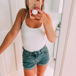 Tobi Ribbed Criss-Cross Back Bodysuit